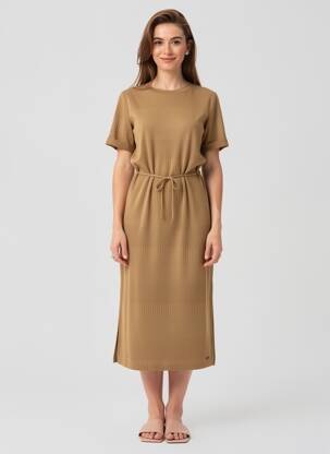 Robe mi-longue manches courtes manches courtes marron TEDDY SMITH femme