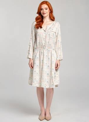 Robe mi-longue imprimé fantaisie manches longues blanc KAPORAL femme
