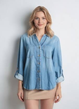 Chemisier coupe droite manches longues bleu ONLY femme