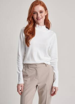 Pull col roulé coupe cintrée manches longues blanc TEDDY SMITH femme