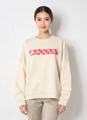 Sweat-shirt sérigraphie floquée manches longues beige LE TEMPS DES CERISES femme