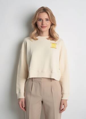 Sweat-shirt sérigraphie floquée manches longues beige LE TEMPS DES CERISES femme