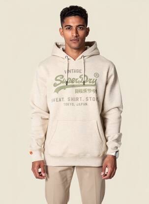 Sweat-shirt à capuche poches manches longues beige SUPERDRY homme