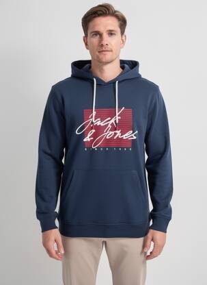 Sweat-shirt à capuche tissage jersey manches longues bleu JACK & JONES homme