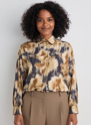 Chemisier imprimé fantaisie manches longues beige HOD femme