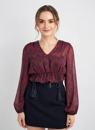 Top tissage crêpe manches longues rouge LA FEE MARABOUTEE femme