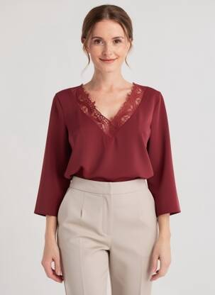 Top col v manches 3/4 rouge LIU JO femme