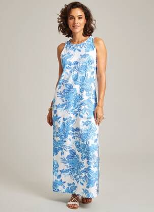 Robe longue imprimé fantaisie sans manche bleu SAINT JAMES femme