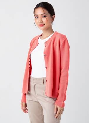 Gilet manches longues col rond rose SAINT JAMES femme