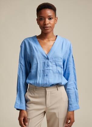 Chemisier tissage crêpe manches longues bleu SAINT JAMES femme