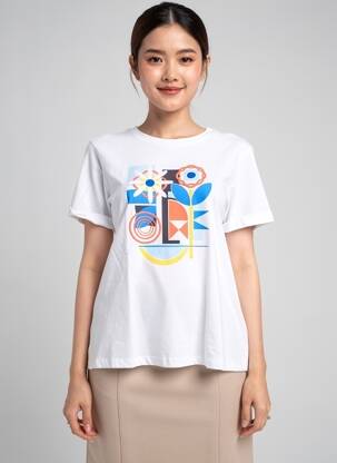 T-shirt sérigraphie floquée manches courtes blanc SAINT JAMES femme