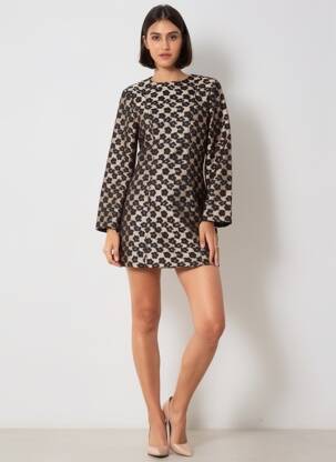 Robe courte fermeture zippée au dos manches longues marron FRNCH femme