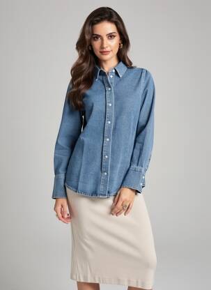 Chemisier manches longues manches longues bleu SELECTED femme
