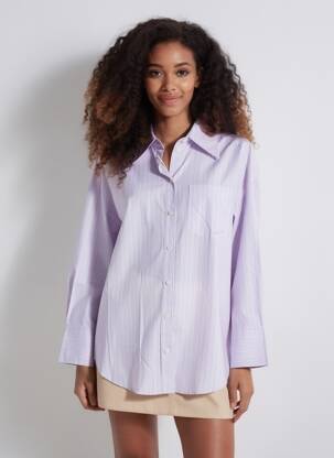 Chemisier tissage popeline manches longues rose SELECTED femme