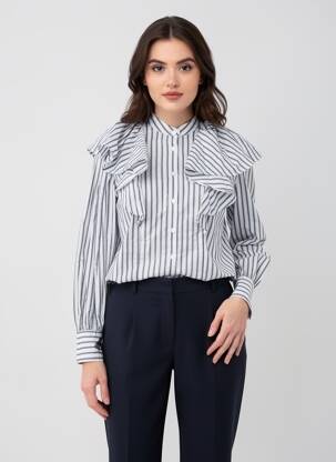 Chemisier col mao manches longues bleu FRNCH femme