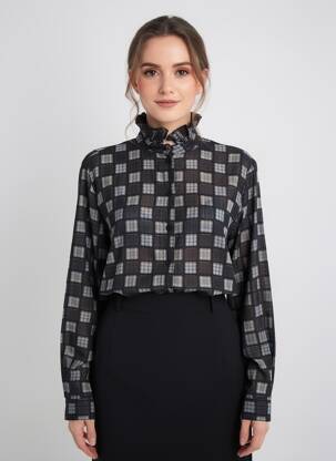 Chemisier imprimé fantaisie manches longues gris HOD femme