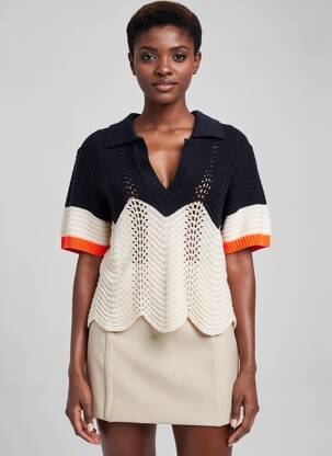 Pull col v manches courtes bleu TINSELS femme