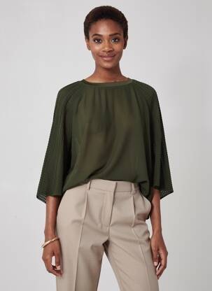Top tissage crêpe manches 3/4 vert SKFK femme