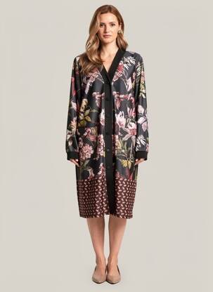 Robe mi-longue imprimé fantaisie manches longues noir YOEK femme