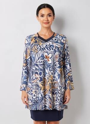 Tunique manches longues imprimé fantaisie bleu KYZAA femme