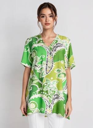 Tunique manches courtes coupe fluide vert KYZAA femme