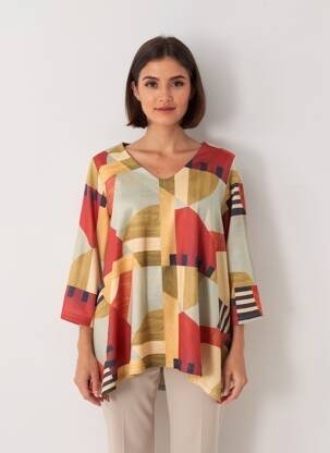 Tunique manches longues imprimé fantaisie orange KYZAA femme