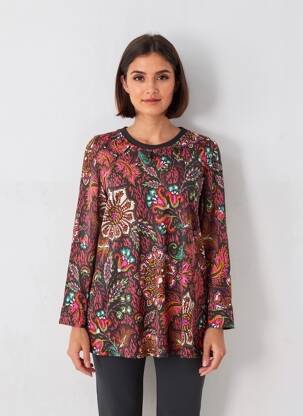 Tunique manches longues imprimé fantaisie marron KYZAA femme