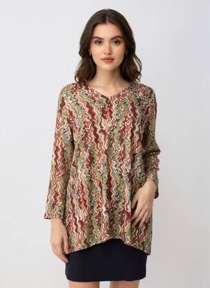 Tunique manches longues imprimé fantaisie marron KYZAA femme