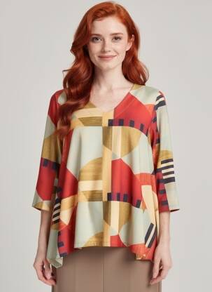 Tunique manches longues imprimé fantaisie orange KYZAA femme