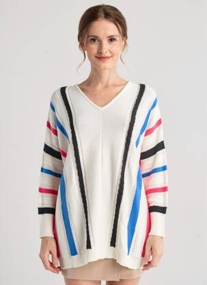 Pull tunique maille tricot manches longues blanc PIMENT ROUGE femme
