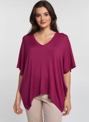 Pull tunique maille fine manches courtes violet C'MELODIE femme