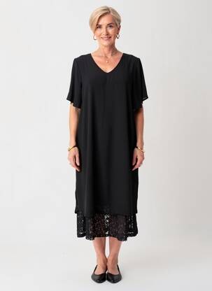 Robe mi-longue coupe fluide manches courtes noir CISO femme