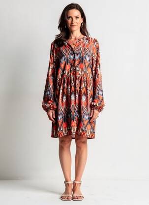 Robe mi-longue coupe fluide manches longues orange CISO femme