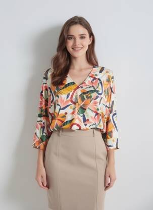 Blouse imprimé fleurs manches 3/4 jaune KYZAA femme