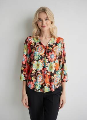 Blouse imprimé fleurs manches 3/4 rouge KYZAA femme