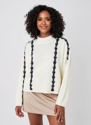 Pull coupe droite manches longues beige CAROLINE BISS femme