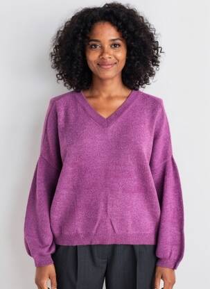 Pull col v manches longues violet EMME M femme