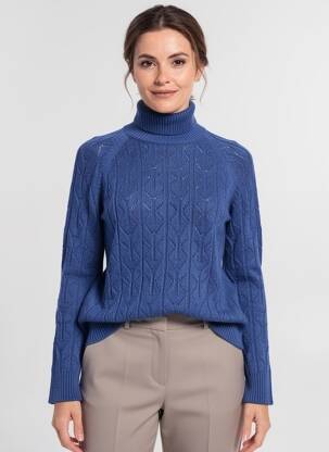 Pull col roulé stretch manches longues bleu KOCCA femme
