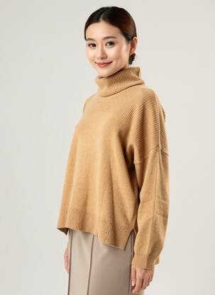 Pull col roulé coupe droite manches longues beige LIU JO femme