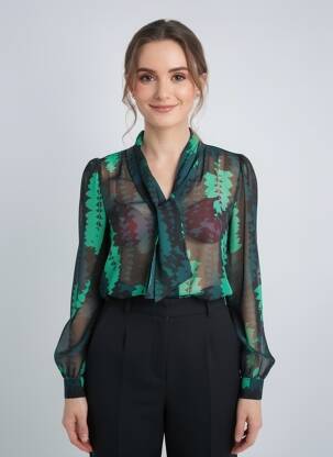 Chemisier imprimé fantaisie manches longues vert EMME M femme