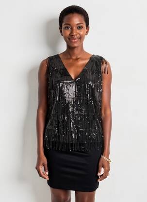 Top col v sans manche noir NATHALIE CHAIZE femme