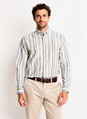 Chemise manches longues imprimé rayures vert BENSON & CHERRY homme