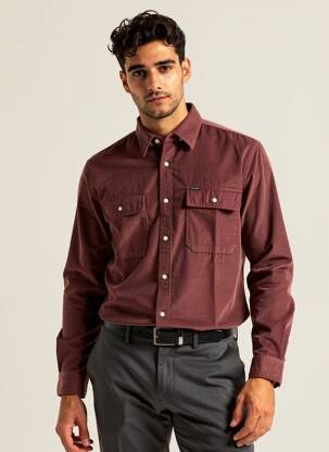 Chemise manches longues poches marron GARCIA homme