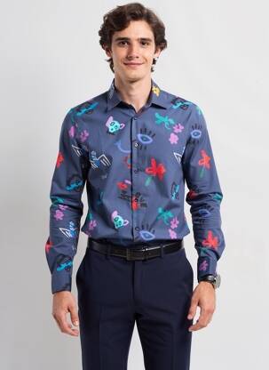 Chemise manches longues imprimé fantaisie bleu DESIGUAL homme