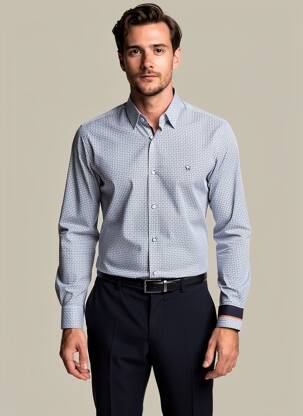 Chemise manches longues imprimé fantaisie bleu BENSON & CHERRY homme