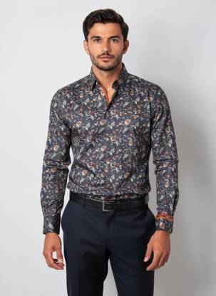 Chemise manches longues imprimé fantaisie gris BENSON & CHERRY homme