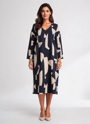 Robe mi-longue imprimé fantaisie manches longues bleu STREET ONE femme