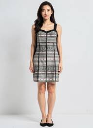 Robe mi-longue imprimé fantaisie fines bretelles noir L33 femme