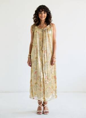 Robe longue imprimé fleurs fines bretelles beige MAISON HOTEL femme