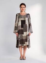 Robe mi-longue imprimé fantaisie manches longues gris G!OZE femme